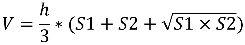 Expression to calculate the volume of a pyramid trunk, necessary to make an orgone pyramid with different layers.