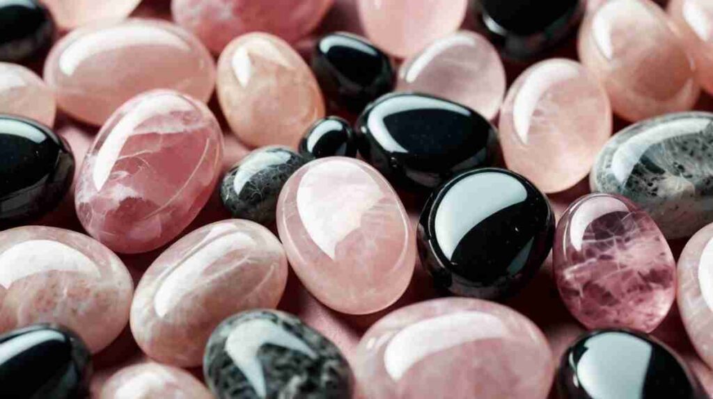 Rose quartz and black obsidian stones